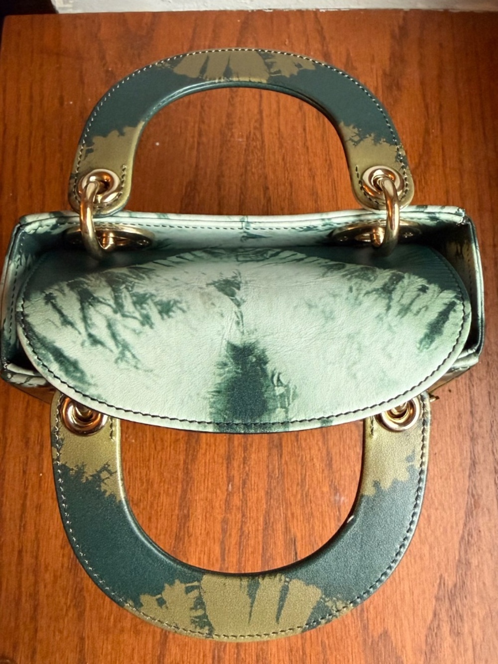 Christian Dior Mini Lady Dior Green Tie Dye Calfskin 2020 Crossbody Bag + Strap - Picture 14 of 16